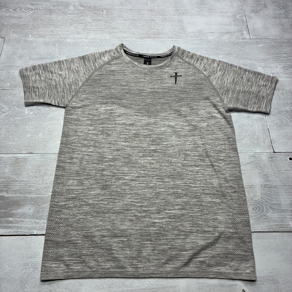 Three Nails Seamless Training Shirt Mens Medium Gray Space Dye Active Gym Tee